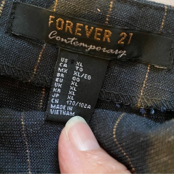 Forever 21 Linen Blend Pinstripe Jumper w/ Side Pocket & Hidden Side Zipper Sz L - Picture 5 of 8